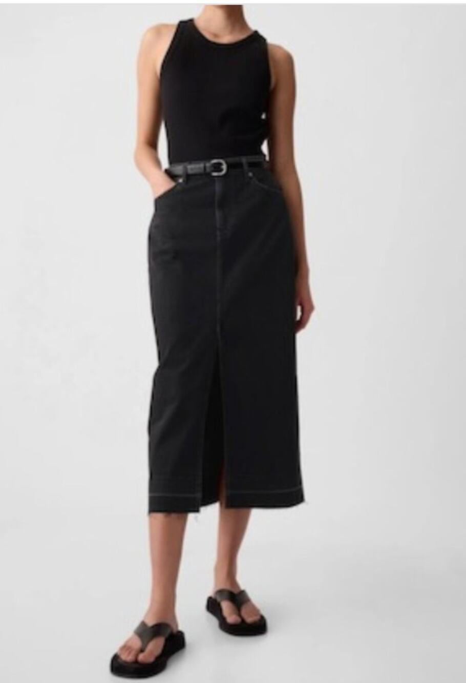 GAP Black Denim Midi Skirt 6 Petite